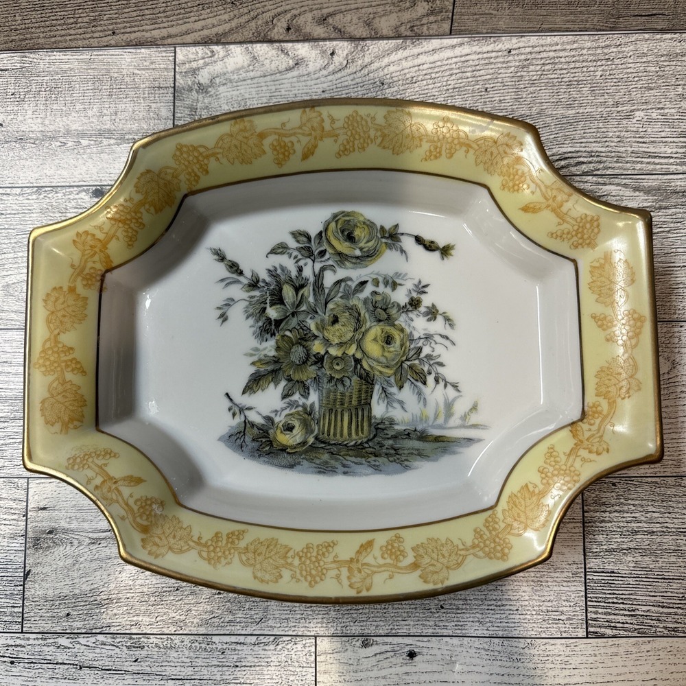 ISCO Porcelain Floral Bowl 8x6.5" Hand Painted Gold Tone Trim Japan Vintage